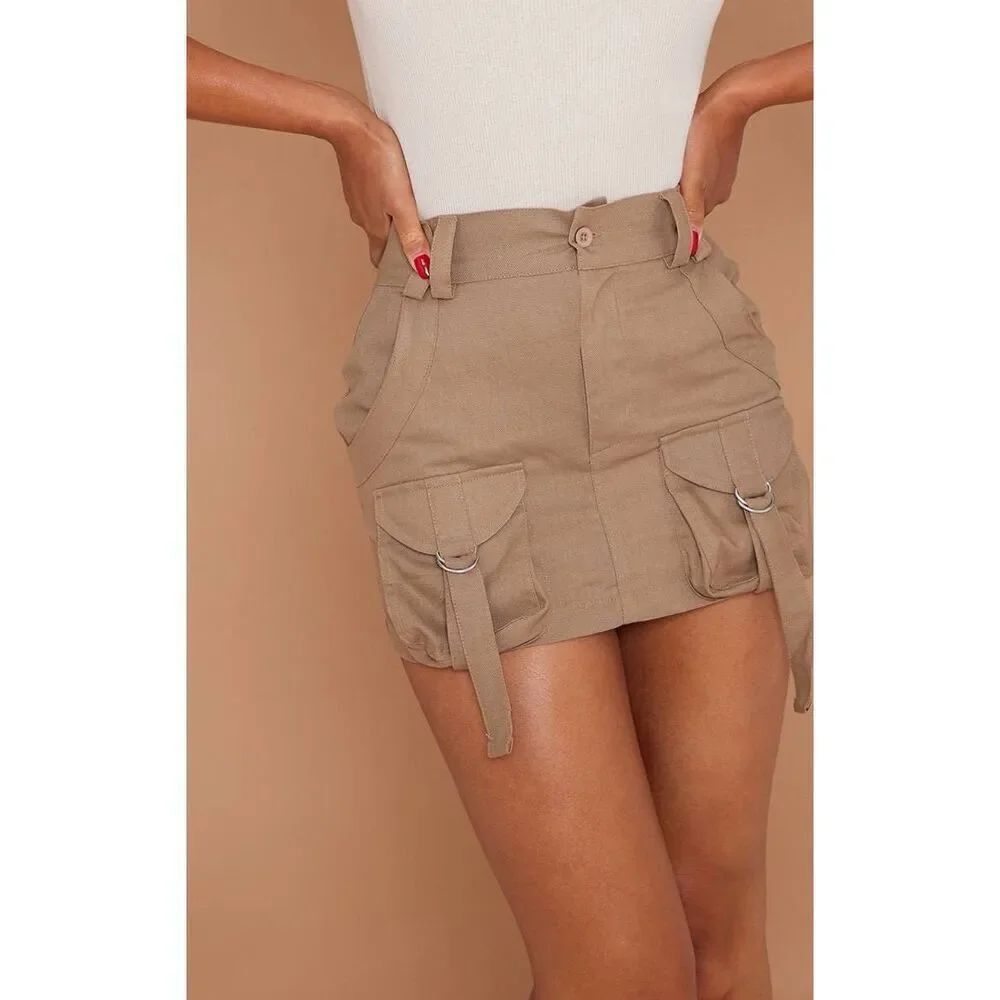NWT prettylittlething cargo skirt micro mini skirt buckles straps front pockets